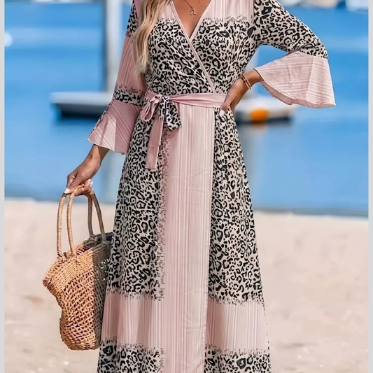 Full Size Leopard Print Patchwork Maxi Dress Plus Size