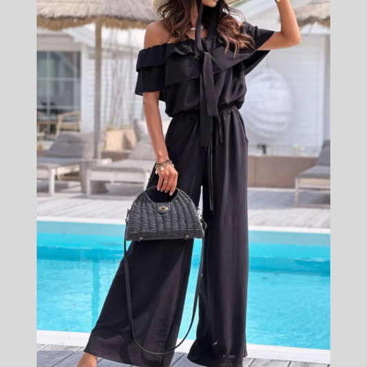 Off-Shoulder Ruffled Wide Leg Jumpsuit