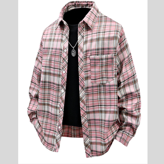 Men's Full Size Casual Plaid Long Sleeve Shirt Plus Size