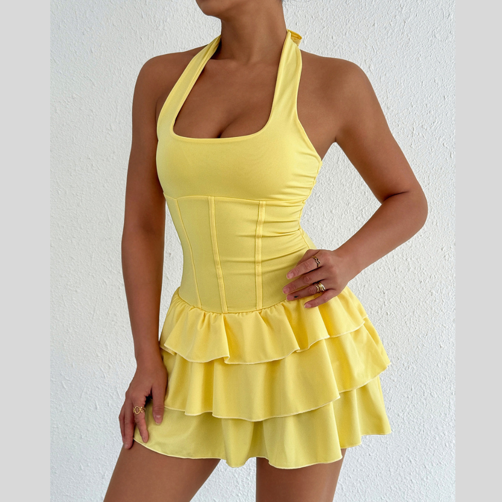 Halter Neck Ruffle Layered Dress