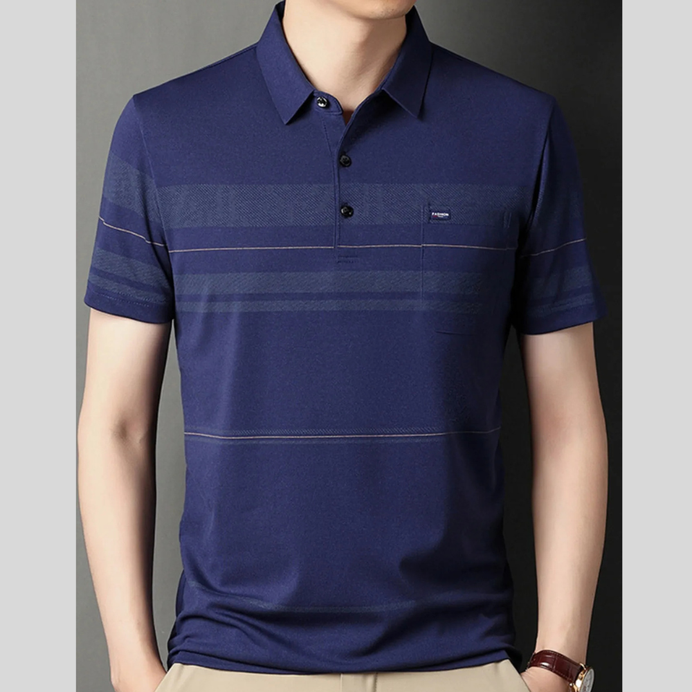 Men's Plus Size Classic Striped Business Casual Polo Shirt