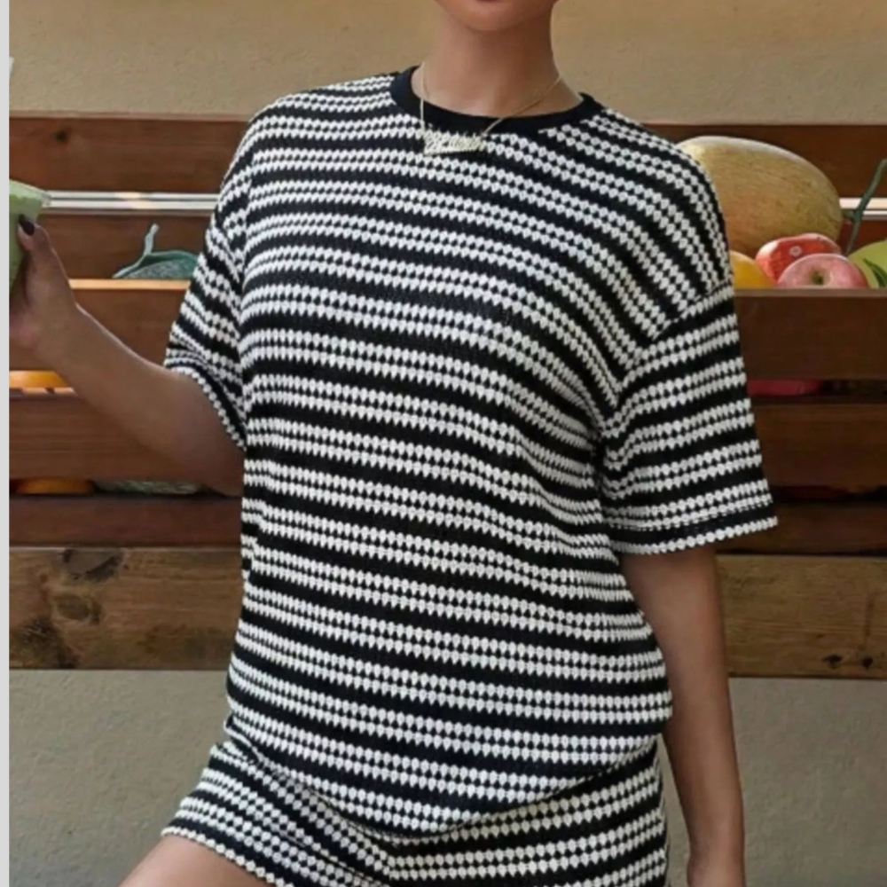 Striped Short Sleeve Top and Shorts Set