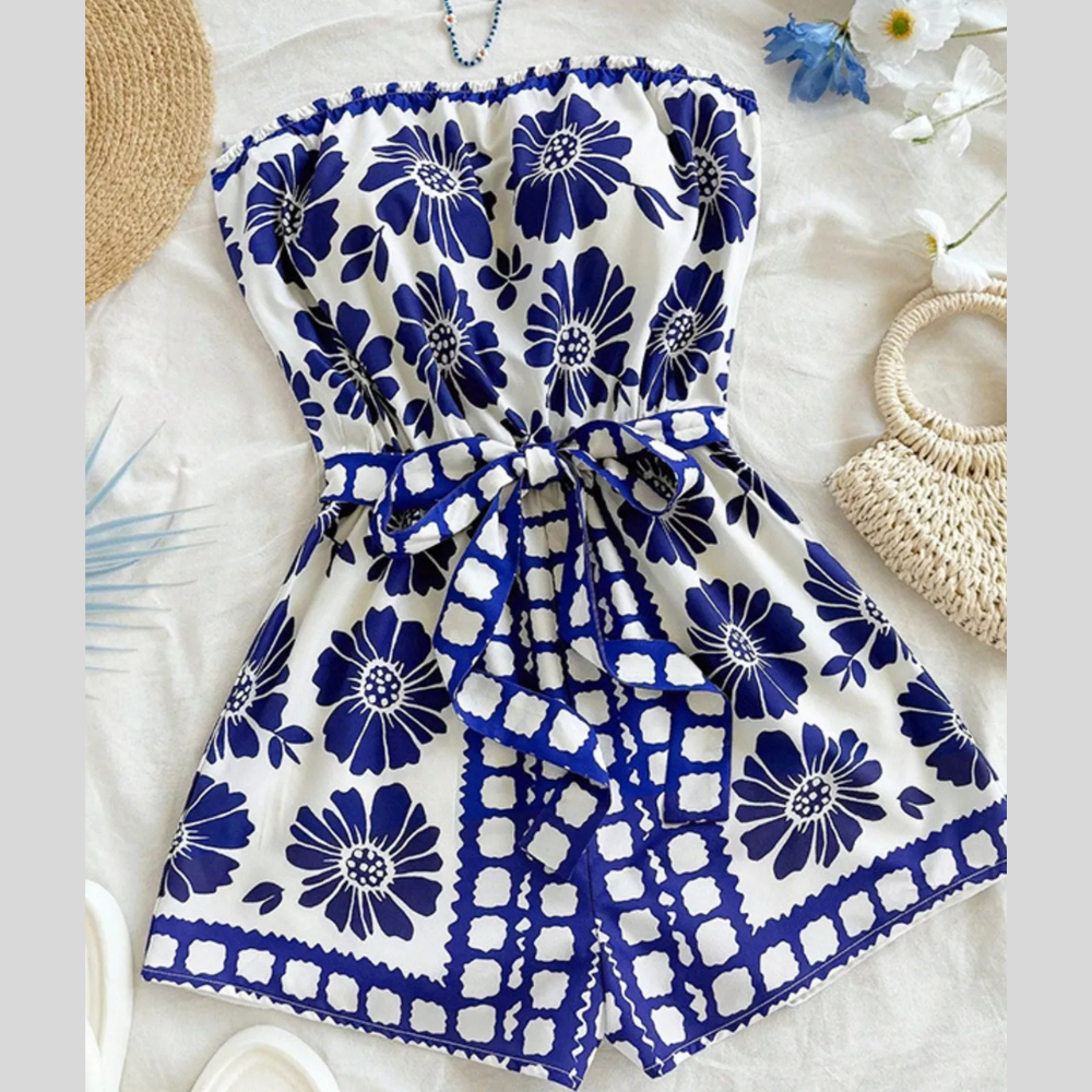 Strapless Tie Waist Romper