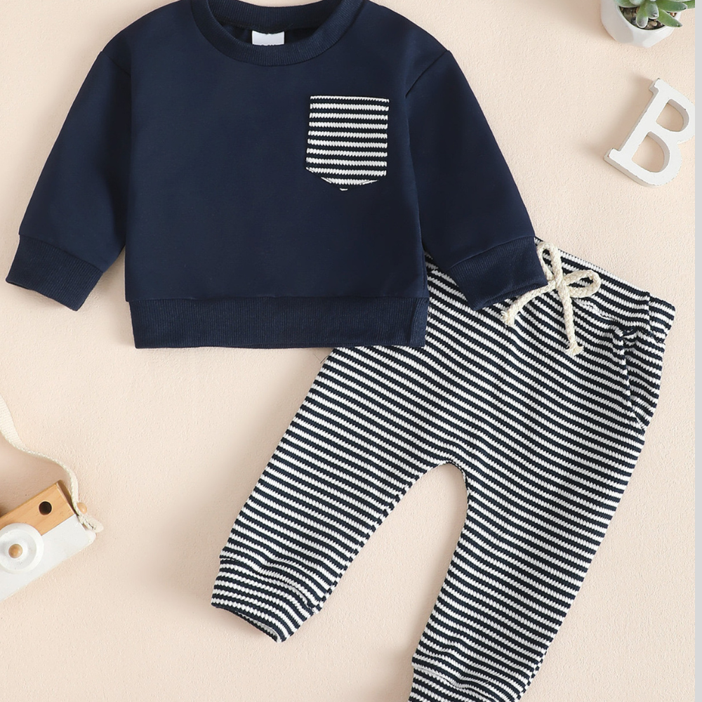 Children's Striped Pocket Sweatshirt & Pants Set