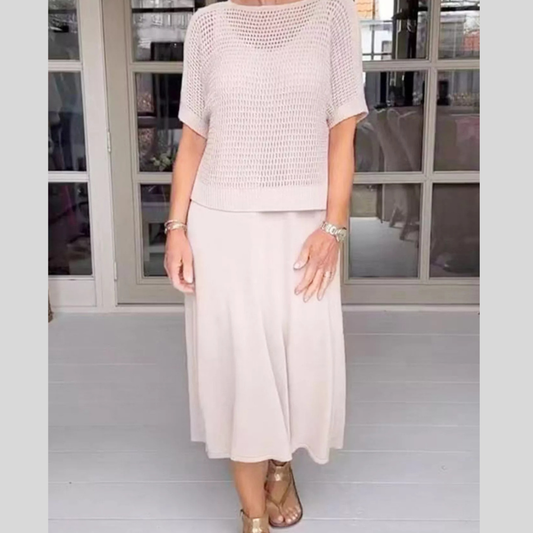 Full Size Openwork Knit Cover Up and Dress Set Plus Size