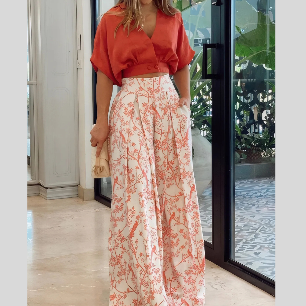 Surplice Top and High Waist Pants Set