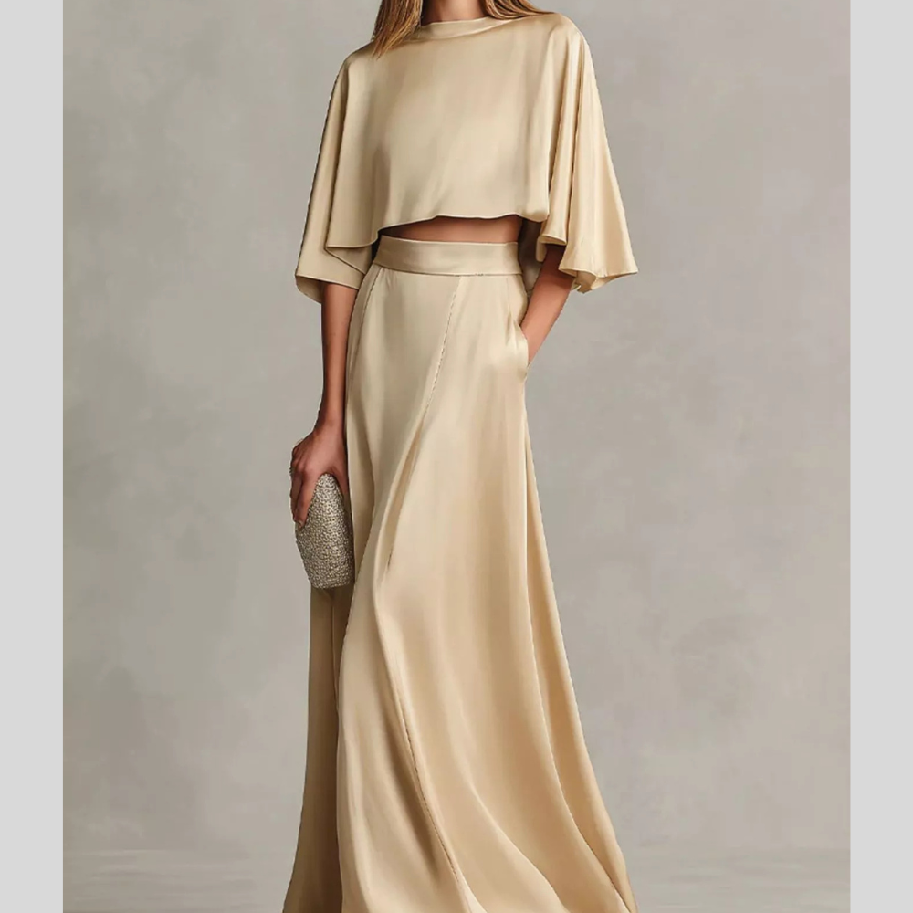 Full Size Satin Crop Top and Maxi Skirt Two-Piece Set Plus Size