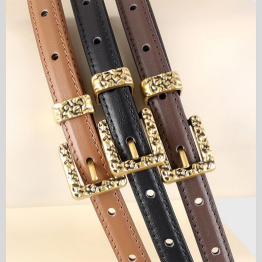 Skinny Leather Belt with Buckle