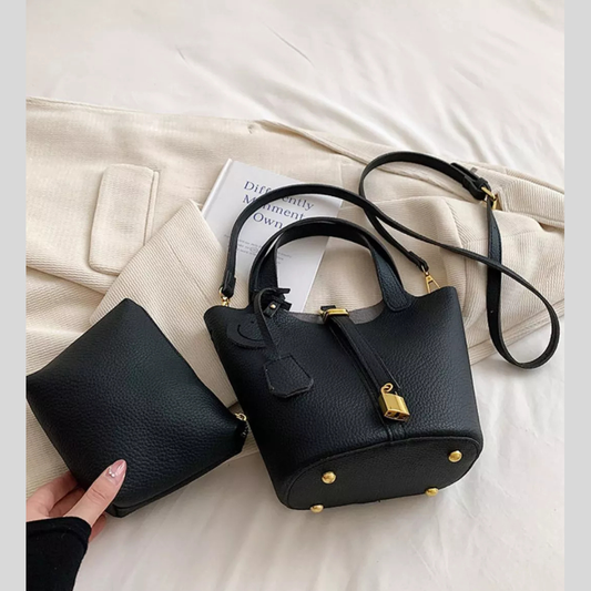 Bucket Crossbody Bag with Lock Detail