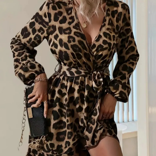Printed Surplice Balloon Sleeve Mini Dress