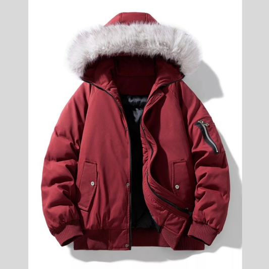 Men's Plus Size Faux Fur Hooded Padded Bomber Jacket