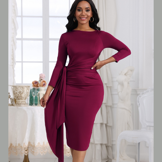 Tie Detail Round Neck Midi Dress