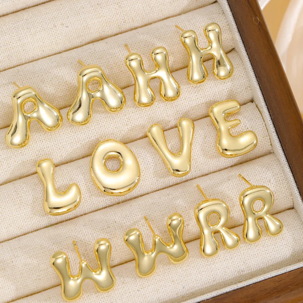 18K Gold-Plated Bubble Letter Stud Earrings