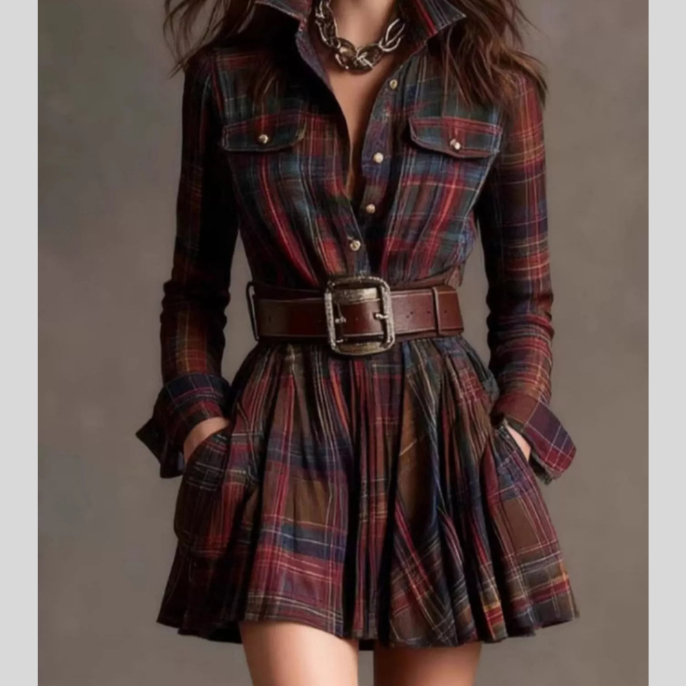 Plaid Long Sleeve Shirt Dress
