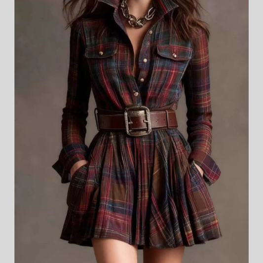 Plaid Long Sleeve Shirt Dress