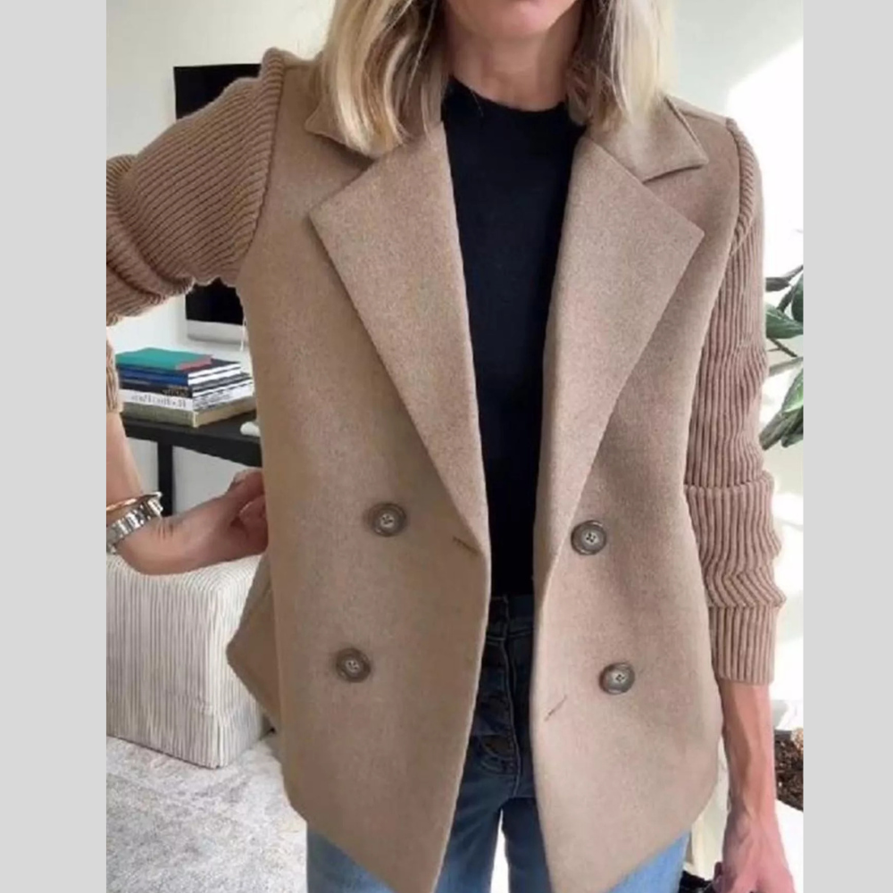 Full Size Knit Sleeve Double-Breasted Outerwear Plus Size