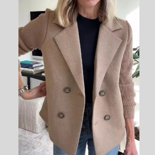 Full Size Knit Sleeve Double-Breasted Outerwear Plus Size