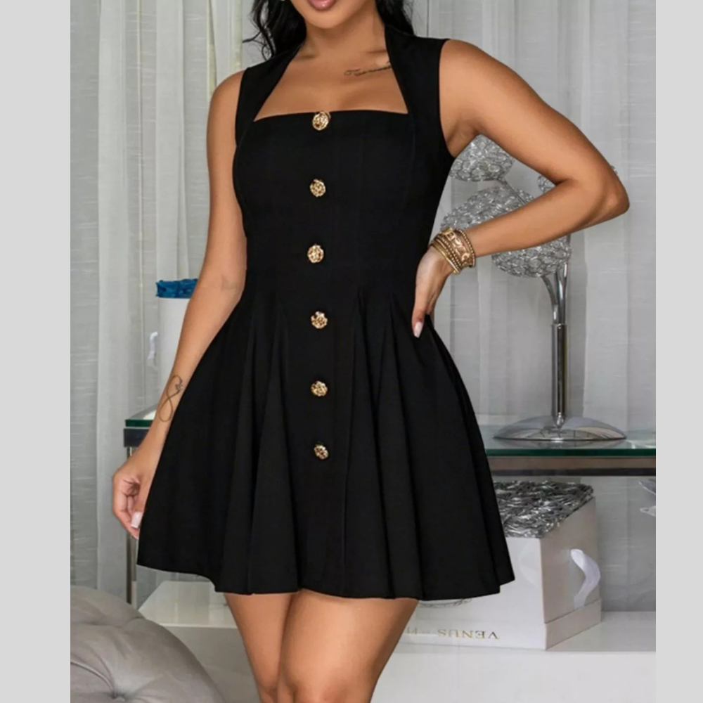 Decor Button Sleeveless Mini Dress