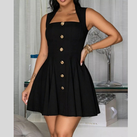 Decor Button Sleeveless Mini Dress