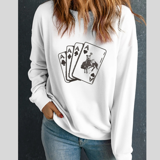 Ace Card Cowboy Graphic Long Sleeve Sweatshirt