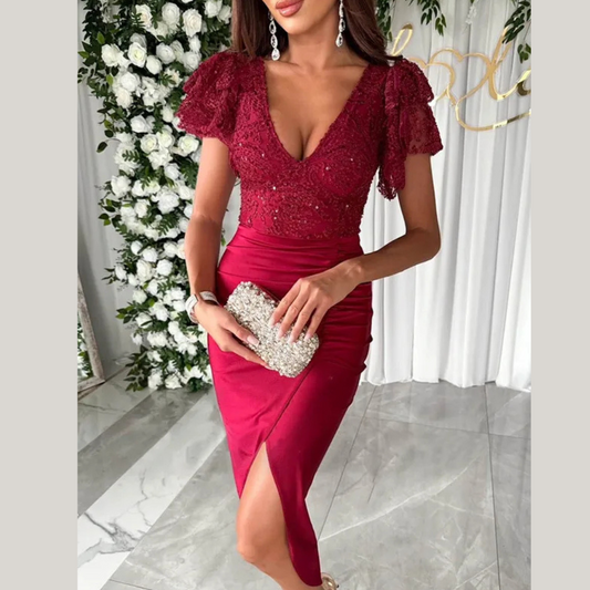 Casual Short Sleeve Split Dress Women