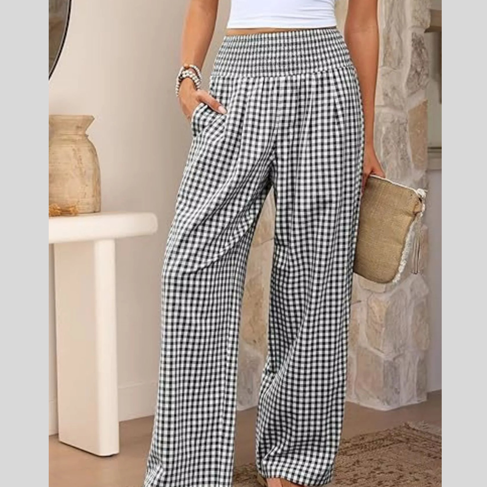 Gingham Wide-Leg Pants