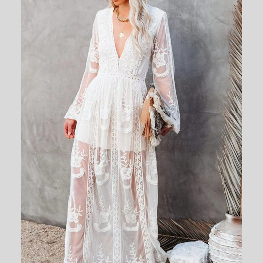 Floral Lace Slit Maxi Dress