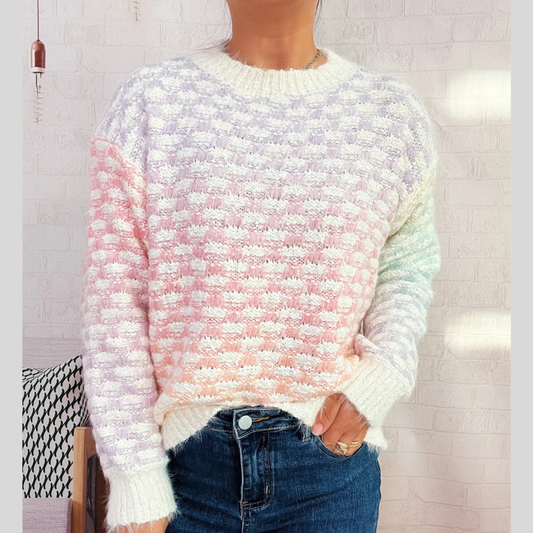 Rainbow Gradient Round Neck Sweater