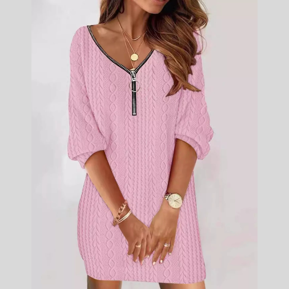 Zip Detail Textured Knit Mini Sweater