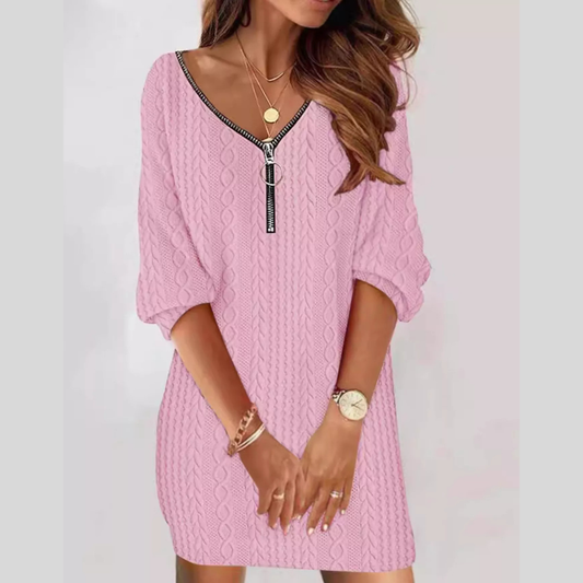 Zip Detail Textured Knit Mini Sweater