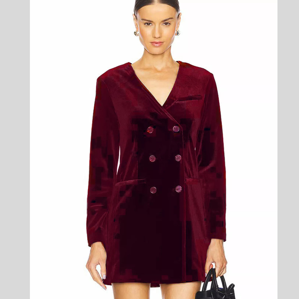 Velvet Double-Breasted Blazer Dress