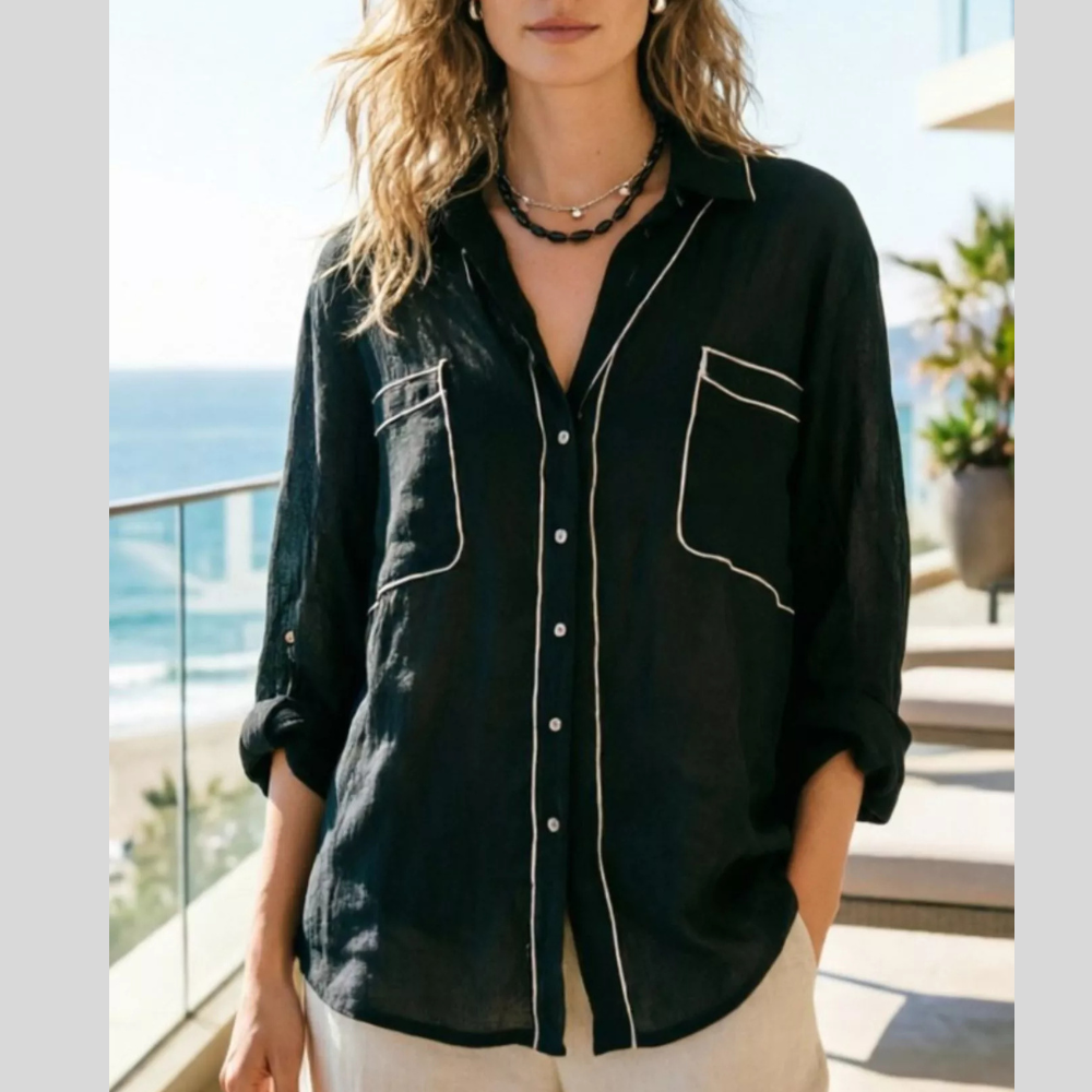 Contrast Trim Button Up Long Sleeve Shirt
