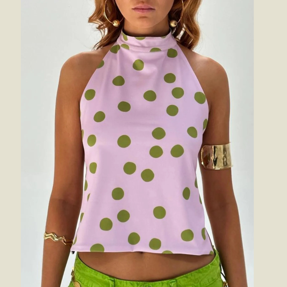 Backless Printed Halter Neck Tank