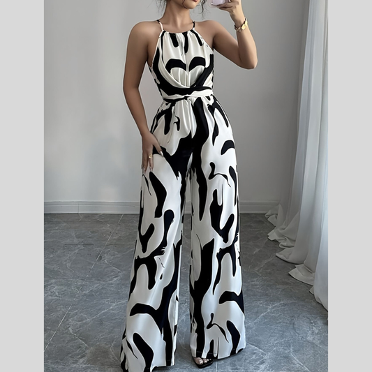 Abstract Print Sleeveless Wide Leg Jumpsuit