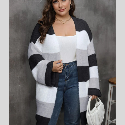 Plus Size Open Front Long Sleeve Cardigan