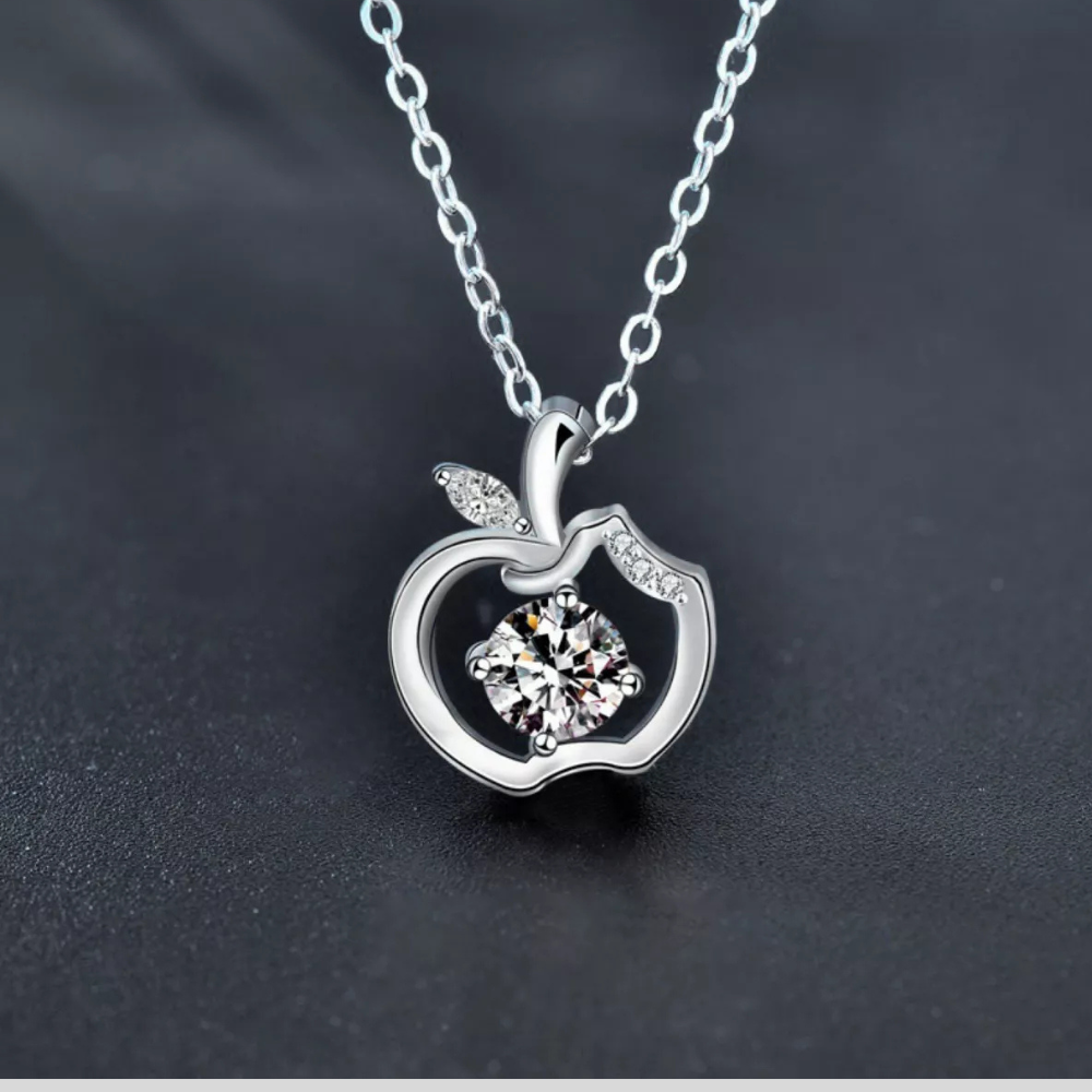 Moissanite 925 Sterling Silver Apple Pendant Necklace