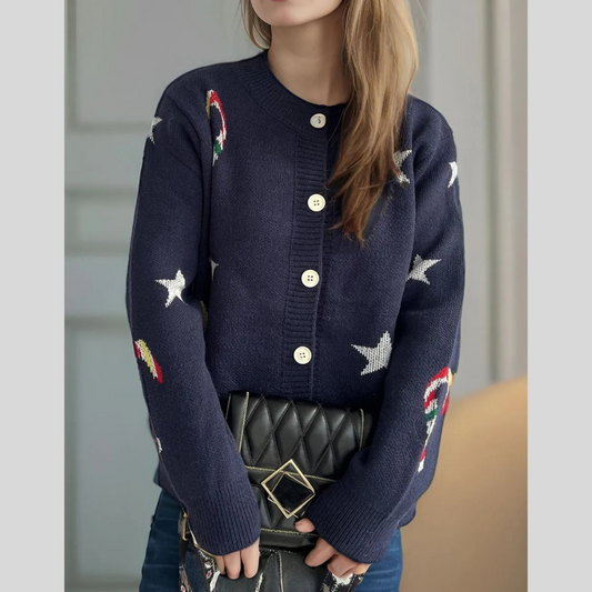 Candy Cane & Star Button Down Long Sleeve Cardigan
