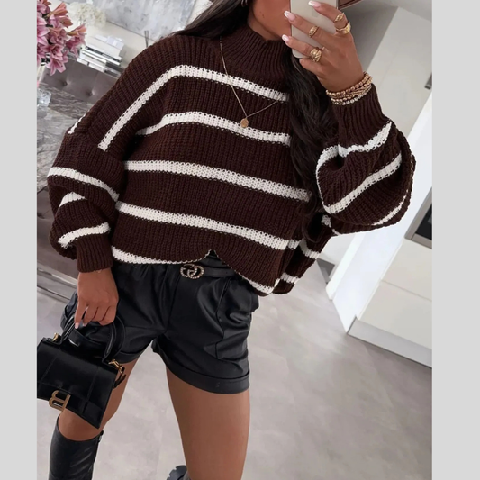 Striped Turtleneck Long Sleeve Sweater
