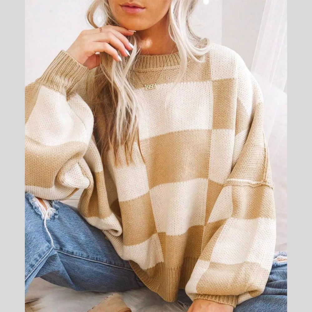 Checkered Pattern Oversized Sweater