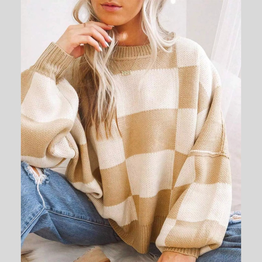 Checkered Pattern Oversized Sweater
