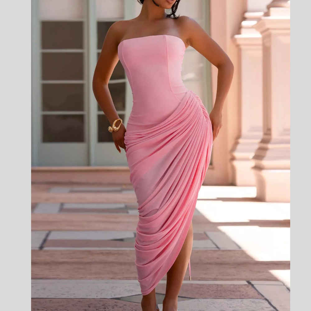 Lace Up Back Tube Midi Dress