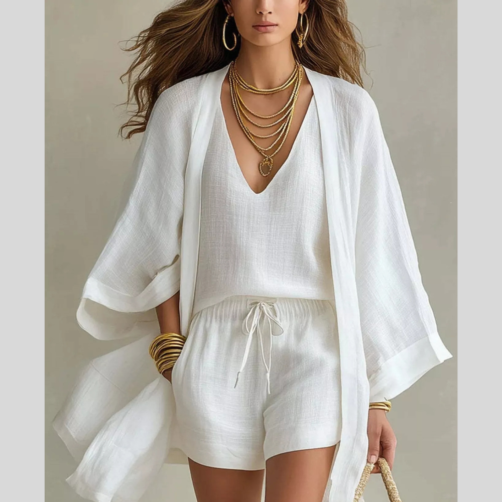 Full Size Elegant Tank and Drawstring Shorts with Cardigan 3-Piece Set Plus Size
