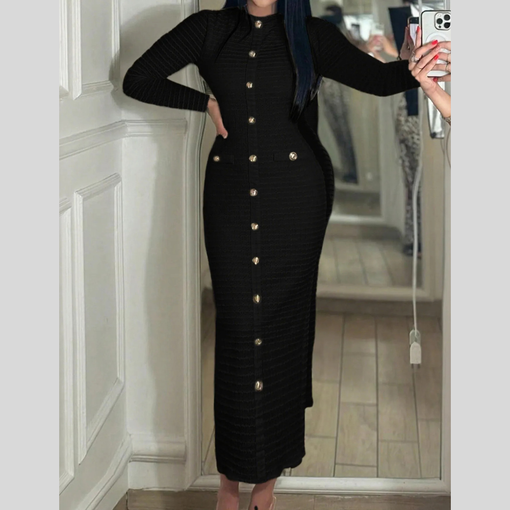 Textured Long Sleeve Midi Dress