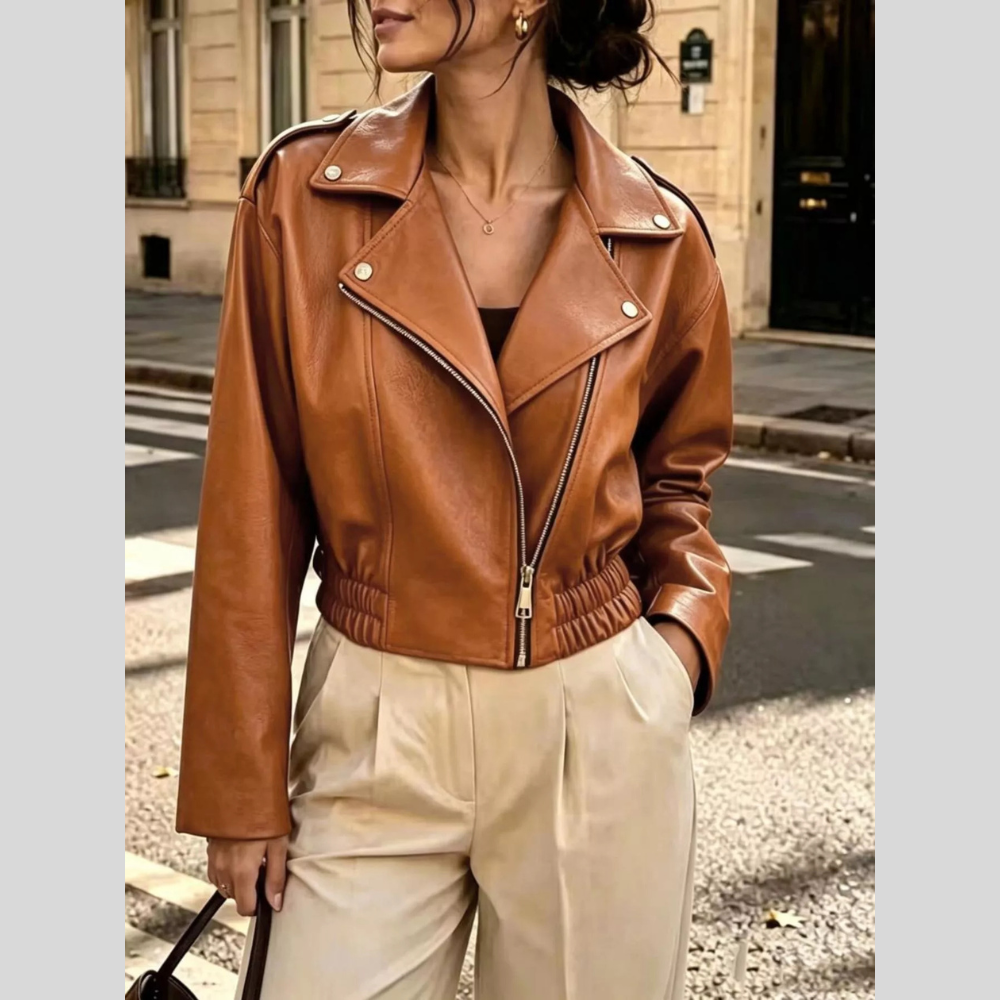 Faux Leather Cropped Biker Jacket