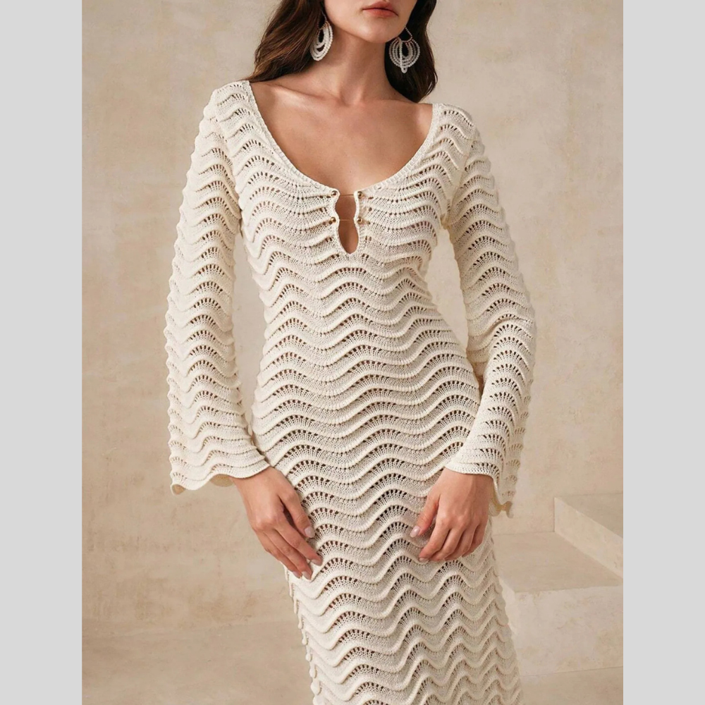 Wave Openwork Crochet Maxi Knit Dress