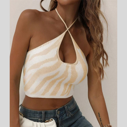 Contrast Halter Neck Knit Cami