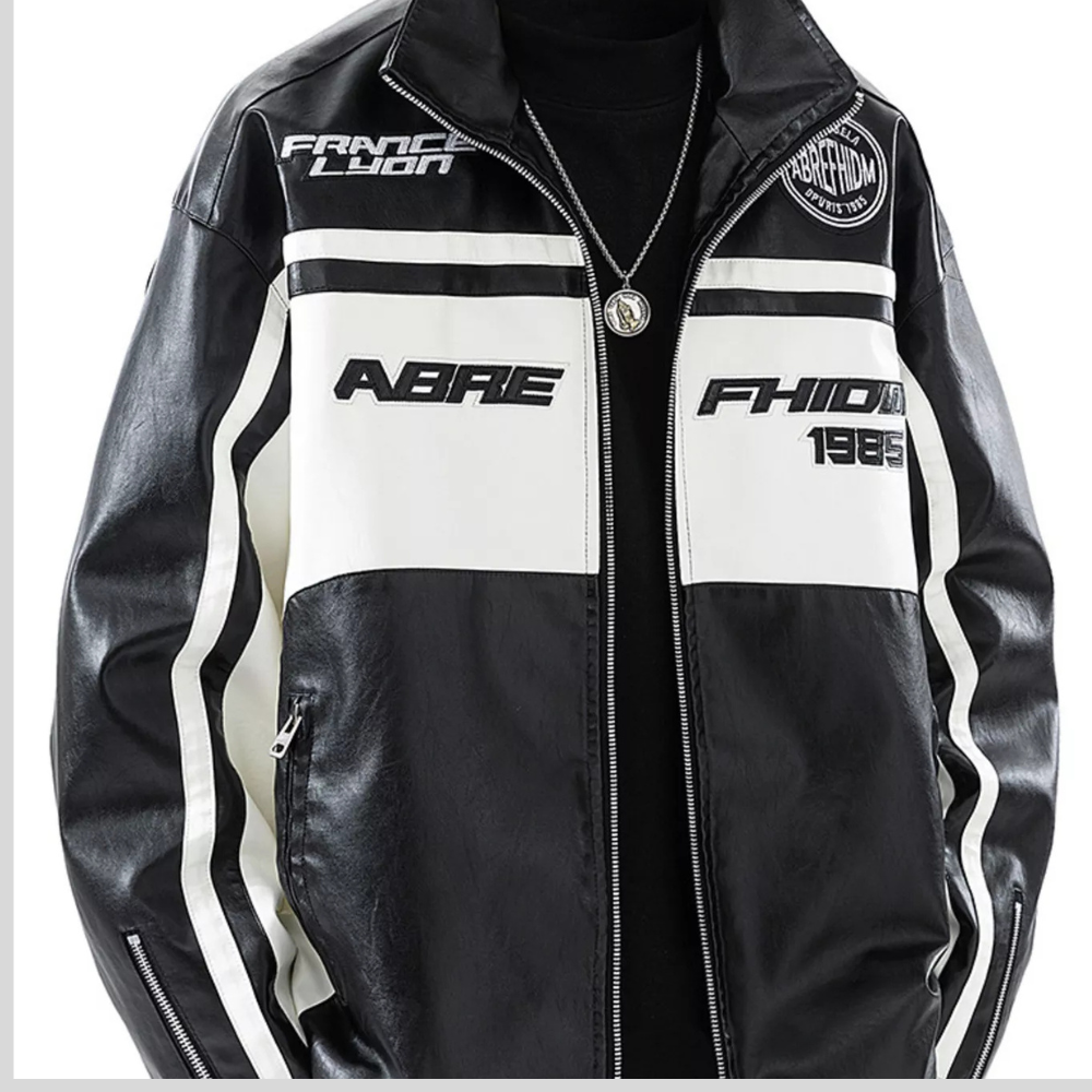 Men's Plus Size Zip Up Long Sleeve Leather Jacket