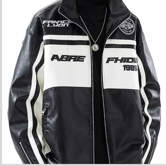 Men's Plus Size Zip Up Long Sleeve Leather Jacket
