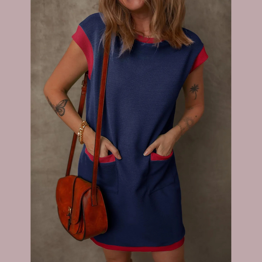 Classic Cap Sleeve Round Neck Mini Dress