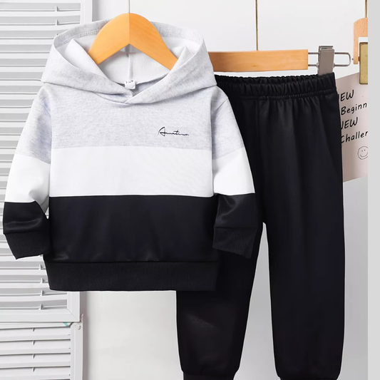 Children's Color Block Casual Hoodie & Pants Set